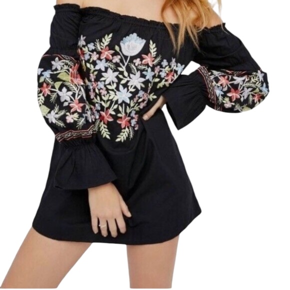 Free People Fleur du Jour Embroidered Mini Dress W/Pockets NWT Sz M (Ove… - Picture 2 of 7